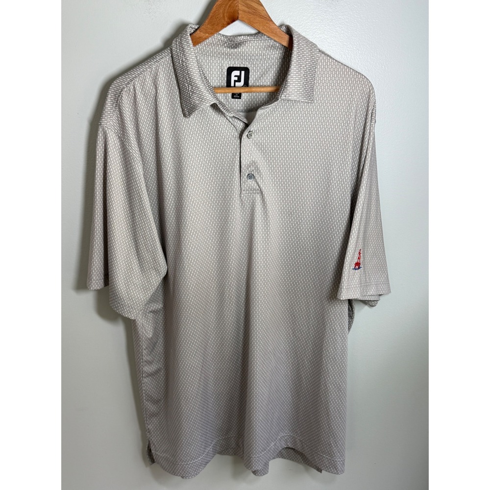 FootJoy Men XL ProDry Golf Polo Shirt Grey Geometric Lighthouse Buoy Logo Short